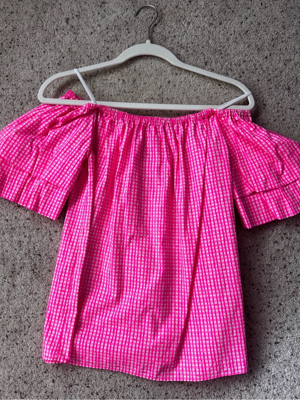 Lilly Pulitzer Pink & White Gingham Off-Shoulder Top